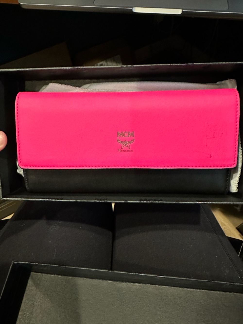 MCM Hot Pink and Black Leather Continental Wallet